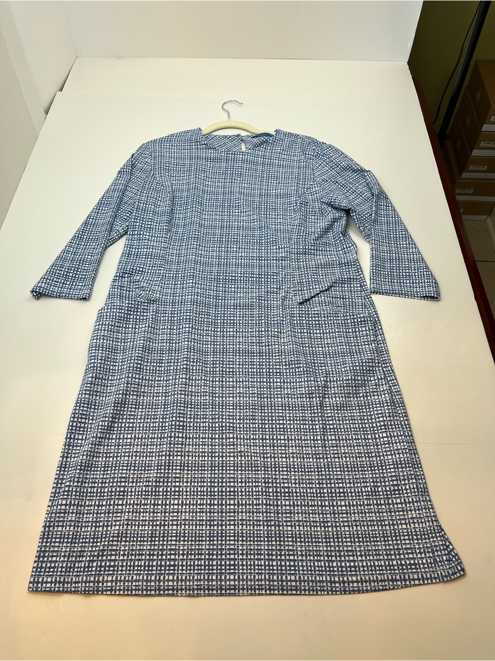 J. McLaughlin Catalina Cloth Blue White Dress Pockets Size XL Popover 3/4 Sleeve